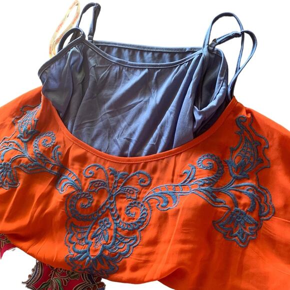 Sheer Chiffon Velvet Waist  Large Kimono Dress  Royal Blue Burnt Orange - Picture 7 of 12